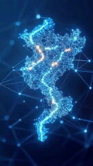 Poster - Futuristic Visualization of Thailand's Geography, glowing blue data points and network lines, sophisticated technology aesthetic, dark blue backdrop, intricate detailing