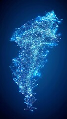 Poster - Futuristic Thailand Geography Visualization, intricate glowing blue data points and network lines, sophisticated technology aesthetic, dark blue backdrop, hyper-realistic detail