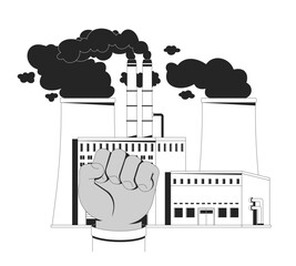 Poster - Industrial power and communist revolution line illustration concept. Communism ideology. Raised fist clenched. Socialist movement outline 2D composition isolated. Ink linear drawing vector art