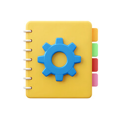 Poster - Yellow notebook with gear icon and color tabs.