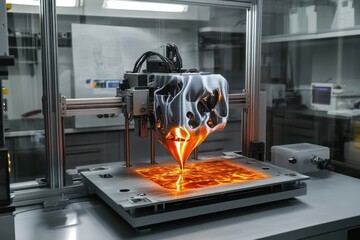Poster - Advanced 3D printing technology creating intricate designs in a modern laboratory