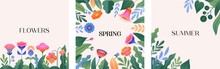Abstract Botanical Floral Frames and Borders for Spring and Summer Designs