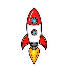 Wall Mural - cartoon rocket launching into space with flames and bright colors