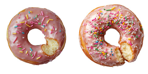 Poster - Generative Ai produced an image of a donut with bite marks isolated on a transparent background