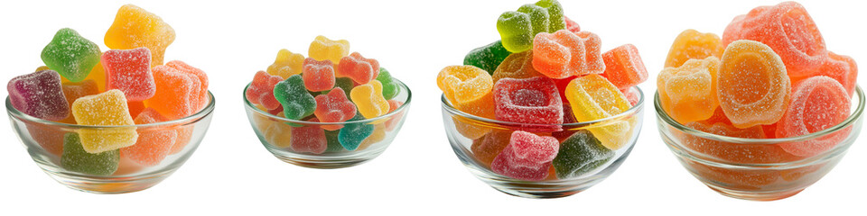 Poster - Generative Ai has created an image of delicious candied fruits in a glass bowl, isolated on a transparent background