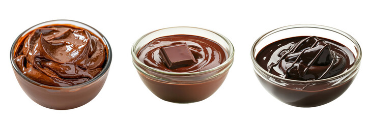 Poster - On a transparent background, a glass bowl of sweet chocolate paste or sauce is depicted in isolation, courtesy of Generative Ai