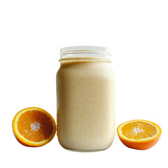 Poster - Generative Ai has created an image of a glass jar with an orange smoothie, isolated on a transparent background