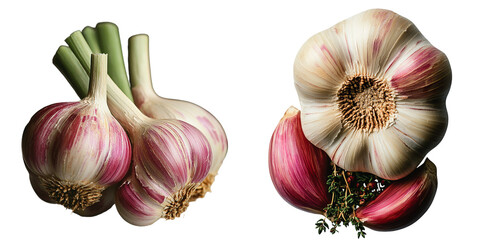 Poster - On a transparent background, an isolated garlic clove and bulb, made with the help of Generative Ai