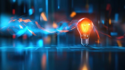 Poster - Illuminating innovation a floating light bulb in a high-tech environment digital art futuristic concept