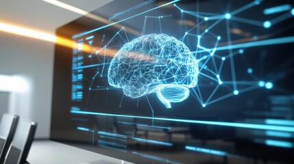 Poster - exploring artificial intelligence innovations tech conference digital display modern office close-up