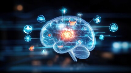 Poster - Innovative brain activity visualization digital space infographic high-tech environment futuristic viewpoint cognitive science concept
