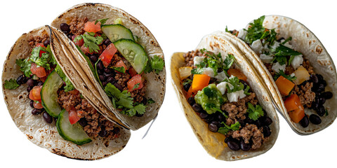 Poster - On a transparent background, a Generative Ai image of a vegan taco filled with black beans is shown