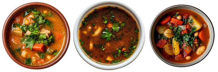 Poster - Vegetable soup in a white bowl on a transparent background was generated using stock