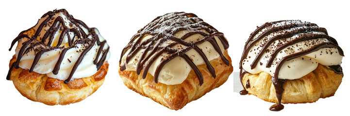 Poster - Isolated on a transparent background, the image of a profiterole is created by generative AI