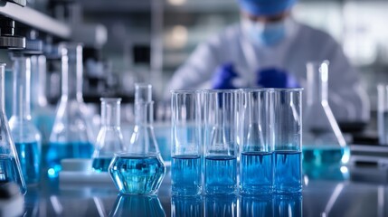 Poster - Exploring scientific discoveries laboratory gigapixel imagery glass beakers research environment high-resolution perspective