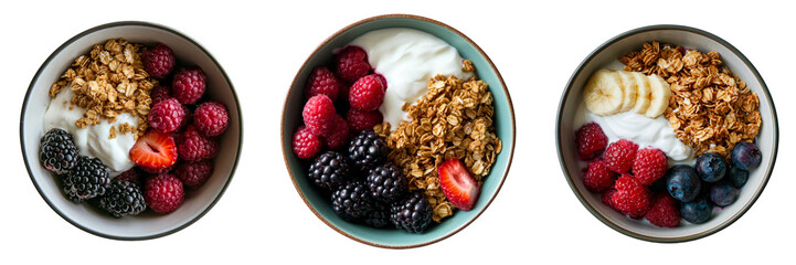 Aufkleber - A transparent background isolates a bowl of yogurt with granola, an image generated by AI