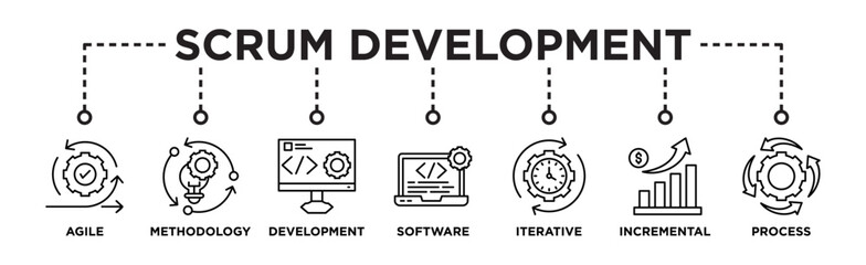 Wall Mural - Scrum development banner web icon vector illustration concept with icon of agile, methodology, development, software, iterative, incremental and process	