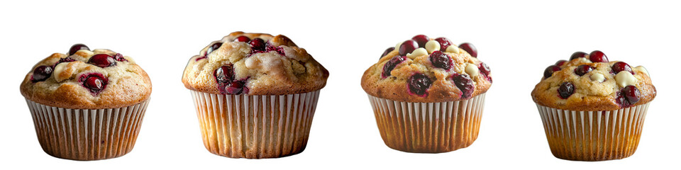 Poster - On a transparent background, an isolated baked cranberry muffin is depicted, generated by AI