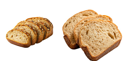 Poster - On a transparent background, an image of whole grain bread and sliced pieces has been generated using AI