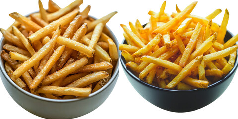 Aufkleber - Golden French fries sit in a white bowl on a transparent background, a product of generative AI