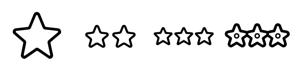 Poster - various five-pointed stars in different filling styles arranged horizontally with black outlines