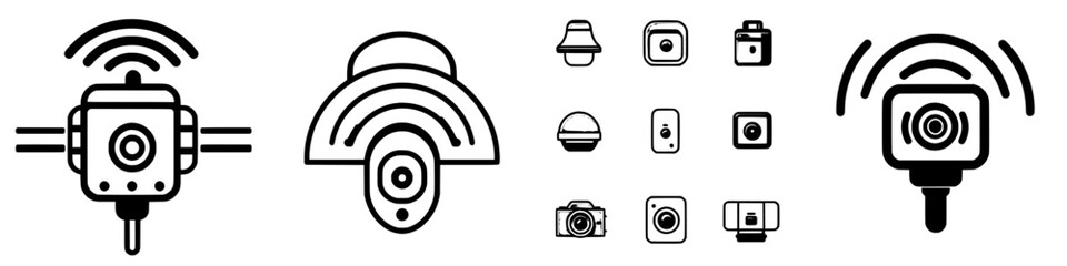 Poster - collection of various camera and surveillance system icons with wireless connectivity symbols displa