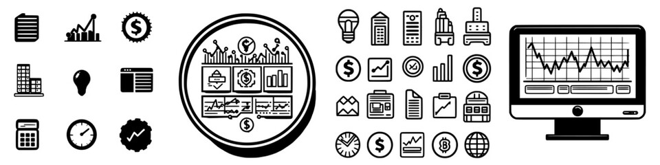 Poster - business analytics tools and data visualization elements in a modern office environment with a focus