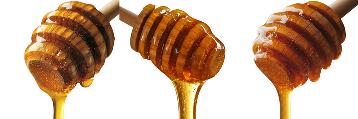 Poster - Generative Ai has created an image of honey dripping from a dipper on a transparent background