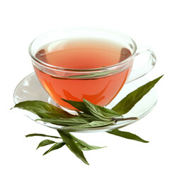 Poster - A glass teacup is shown in isolation on a transparent background, created using Generative Ai