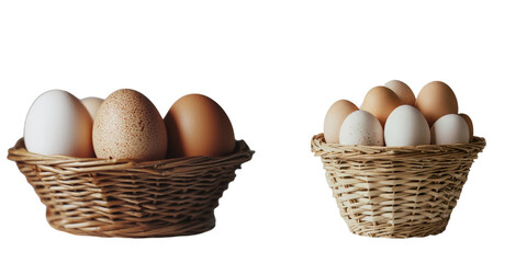 Aufkleber - Image of brown wicker basket containing fresh organic eggs on a transparent background created by Generative Ai’ becomes ‘Generative Ai created image of fresh organic eggs in a brown wicker basket on