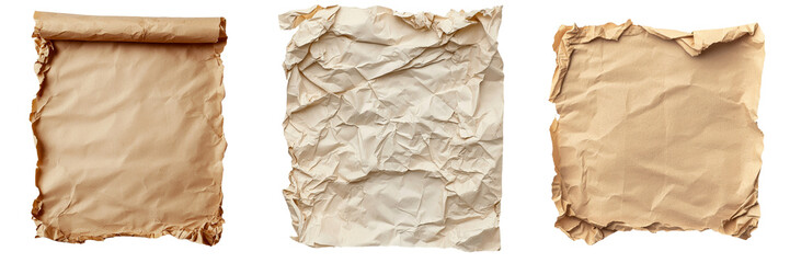 Aufkleber - Generative Ai has created an image of aged parchment with torn edges and a textured wrinkled surface isolated on a transparent background