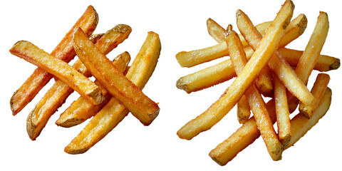 Aufkleber - A transparent background showcases two isolated golden crispy French fries, made by Generative Ai