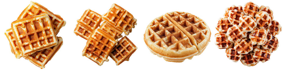 Poster - Golden brown waffles, stacked and isolated, are presented on a transparent background using Generative Ai