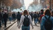 © Creative Quill - Large urban protest gathering with diverse young adults and smoke
