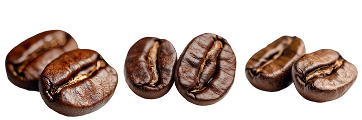 Poster - Coffee beans on a transparent background, generated by Ai, are depicted in isolation