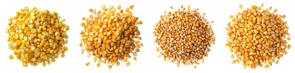 Aufkleber - Isolated on a transparent background is a pile of yellow sweet corn kernels, an image generated by Generative Ai