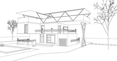 Poster - house with consoles sketch 3d illustration