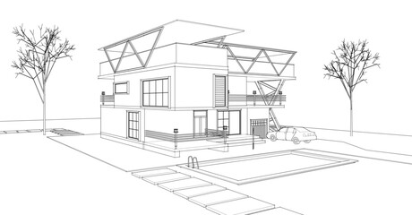 Poster - house with consoles sketch 3d illustration