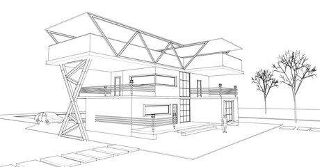 Poster - house with consoles sketch 3d illustration