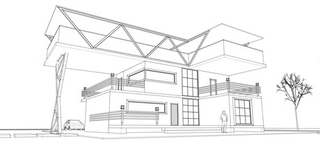 Poster - house with consoles sketch 3d illustration