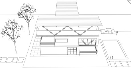 Poster - house with consoles sketch 3d illustration