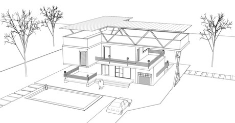 Poster - house with consoles sketch 3d illustration