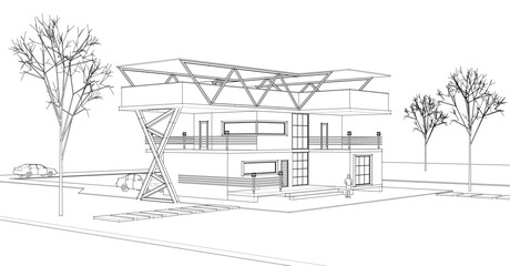 Poster - house with consoles sketch 3d illustration