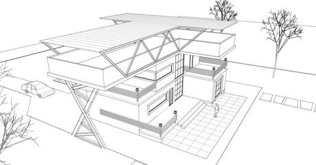 Poster - house with consoles sketch 3d illustration