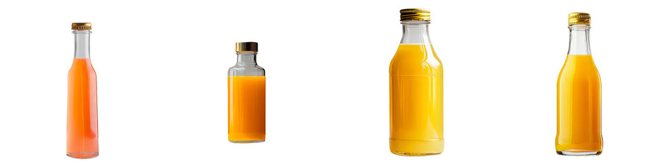 Poster - A transparent background isolates a glass bottle filled with orange juice, an image generated by Generative Ai