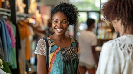 Poster - A Black small business owner greeting customers as they enter their boutique shop.