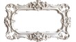 © Jersco - A pearl white baroque frame with raised floral details and an intricate border, isolated on a white background.