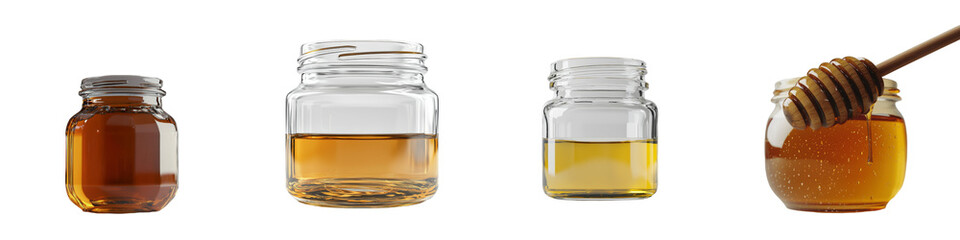 Poster - An image created by Generative Ai shows a glass jar with golden honey isolated against a transparent background