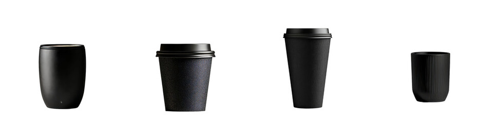 Poster - A disposable black paper coffee cup, generated by Generative Ai, is depicted isolated on a transparent background