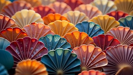 Poster - A bunch of colorful flower shaped objects. Some are blue, some are red, and some are yellow